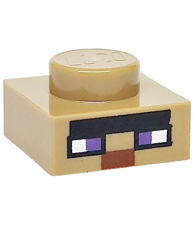 LEGO - Plaat 1 x 1 met patroon van donkerpaarse en witte vierkanten, zwarte en roodbruine rechthoeken (Minecraft Micromob heksgezicht) - Dark Tan | N