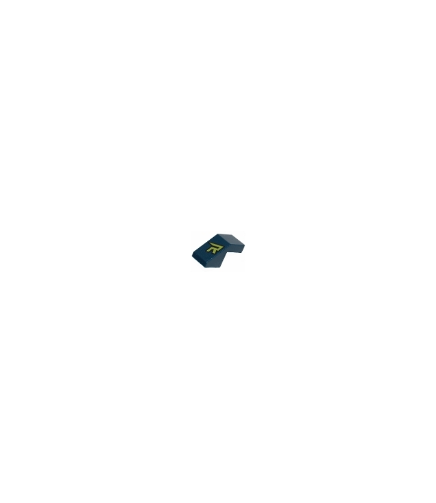 LEGO - Helling 45 graden 2 x 1 met uitsparing zonder nop en patroon van gestileerde limoen­groene hoofdletter R - Dark Blue | N