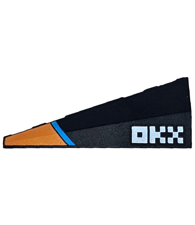 LEGO - Wig 5 x 2 rechts met oranje en donker­azuur strepen en wit 'OKX'-logo - Black | N