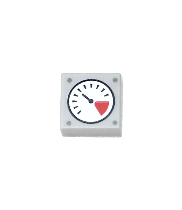 LEGO - Tegel 1 x 1 met wit-rode meter, zwarte dunne wijzer en klinknagelpatroon - Light Bluish Gray | N