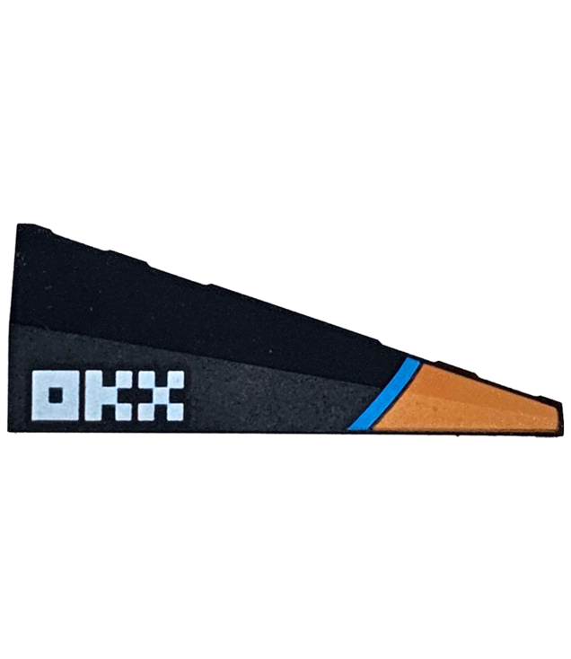 LEGO - Wig 5 x 2 links met oranje en donker­azuur strepen en wit 'OKX'-logo - Black | N
