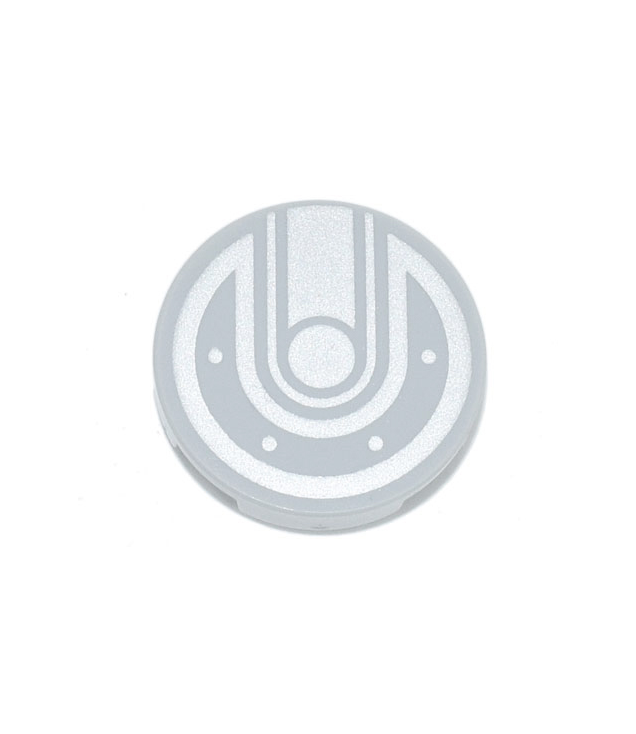 LEGO - Tegel, rond 2 x 2 met onderop een nophouder en zilverkleurige lijnen en bout/stip-patroon - Light Bluish Gray | N