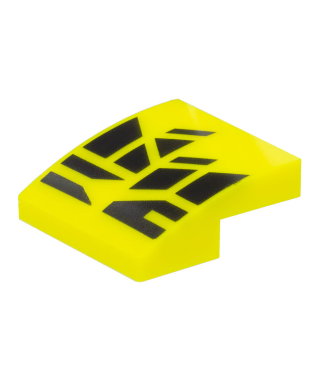 LEGO - Helling, gebogen 2 x 2 x 2/3 met zwart geometrisch patroon - Neon Yellow | N