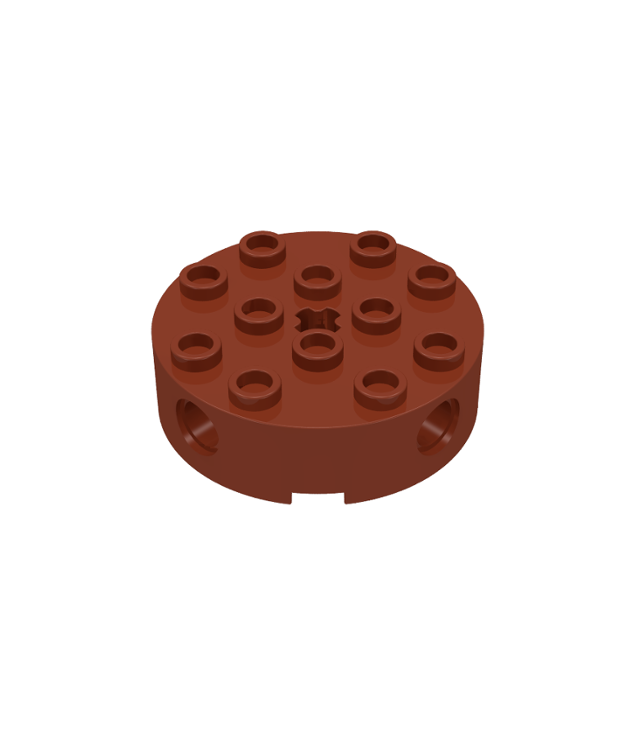 LEGO - Steen, rond 4 x 4 met 4 zijpennengaten en centraal as-gat - Reddish Brown | N