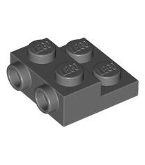 LEGO - Plaat, gemodificeerd 2 x 2 x 2/3 met 2 noppen aan zijkant en holle onderbuis - Dark Bluish Gray | N - Thumbnail