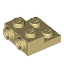 LEGO - Plaat, gemodificeerd 2 x 2 x 2/3 met 2 noppen aan zijkant en holle onderbuis - Tan | N - Thumbnail