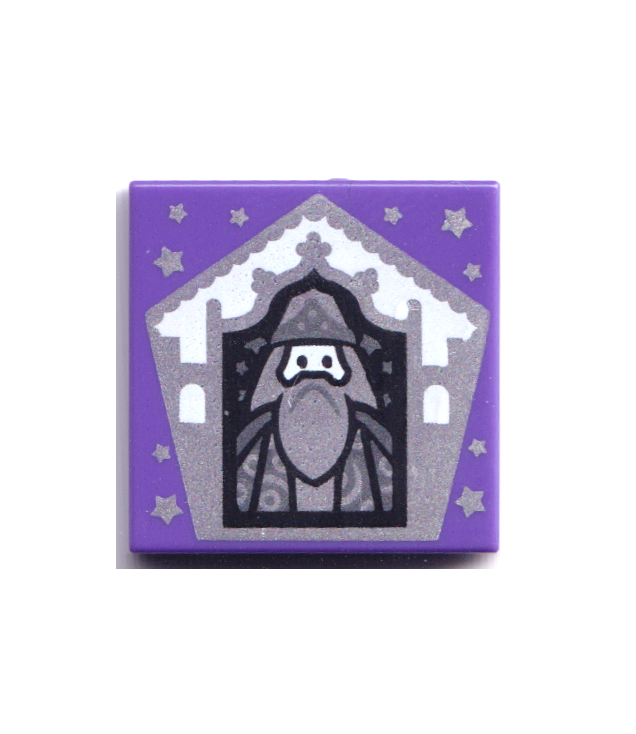 LEGO - Tegel 2 x 2 met HP Chocoladekikkerkaart Albus Perkamentus (zilver) patroon - Dark Purple | N
