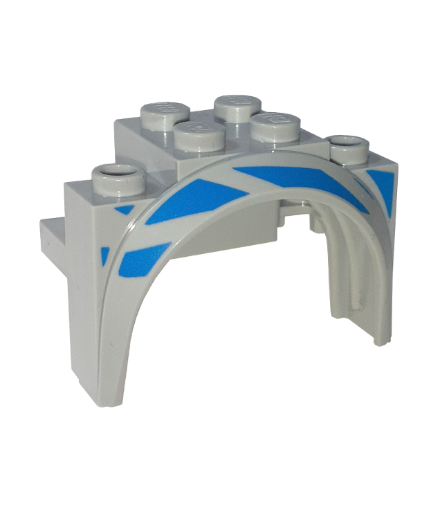 LEGO - Voertuig, spatbord 4 x 2 1/2 x 2 1/3 met ronde boog en blauw streeppatroon – rechterzijde - Light Bluish Gray | N