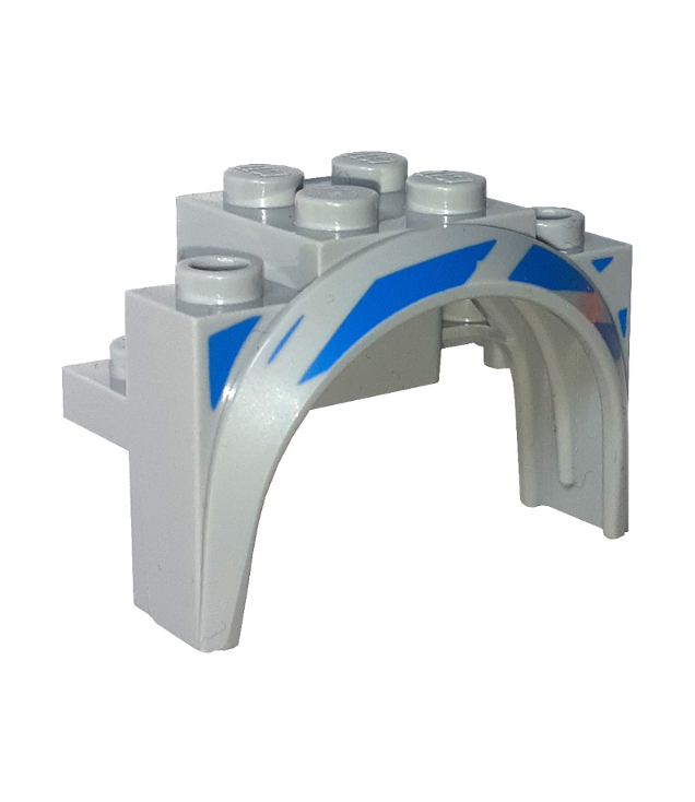 LEGO - Voertuig, spatbord 4 x 2 1/2 x 2 1/3 met ronde boog en blauw streeppatroon – linkerzijde - Light Bluish Gray | N