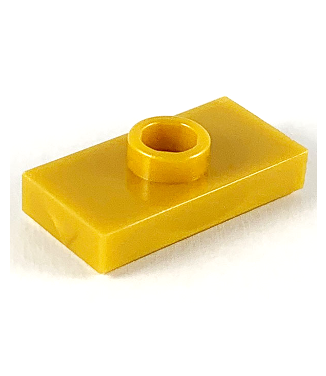 LEGO - Plaat, gemodificeerd 1 x 2 met 1 nop met groef en onderop een nophouder (jumper) - Pearl Gold | N