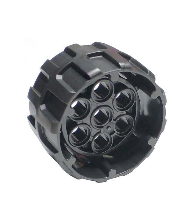 LEGO - Wiel, hard plastic met profiel, 7 pen­gaten en binnenring (Ø37 mm x 22 mm) - Pearl Dark Gray | N