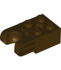 LEGO - Technic, steen gemodificeerd 2 x 2 met kogelgewricht en as-gat - rechte vorken met ronde uiteinden en gesloten zijkanten - Dark Brown | N - Thumbnail