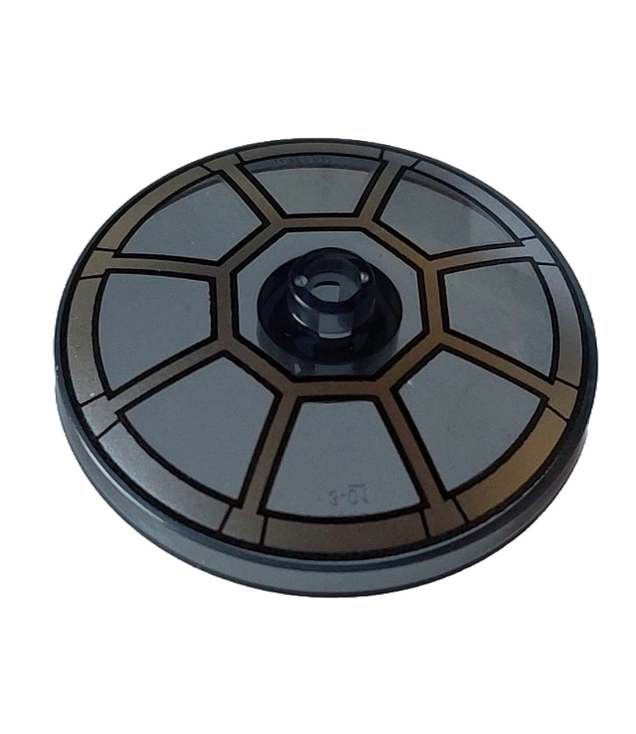 LEGO - Schotel 4 x 4 omgekeerd (radar) met open nop en zilver radiaal TIE Bomber-cockpit­patroon - Trans-Black | N