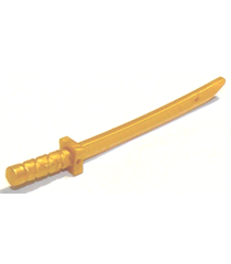 LEGO - Minifiguur-wapen, zwaard (Shamshir/Katana) met vierkante pareerstaaf, afgeronde knop en gaten in kling - Pearl Gold | N - Thumbnail
