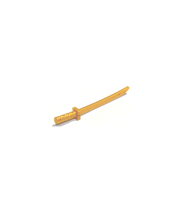 LEGO - Minifiguur-wapen, zwaard (Shamshir/Katana) met vierkante pareerstaaf, afgeronde knop en gaten in kling - Pearl Gold | N