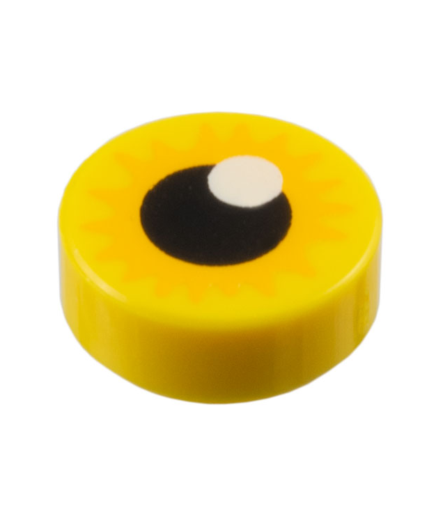 LEGO - Tegel, rond 1 x 1 met oog met helderoranje stervormige iris en zwarte pupil met witte glans - Yellow | N