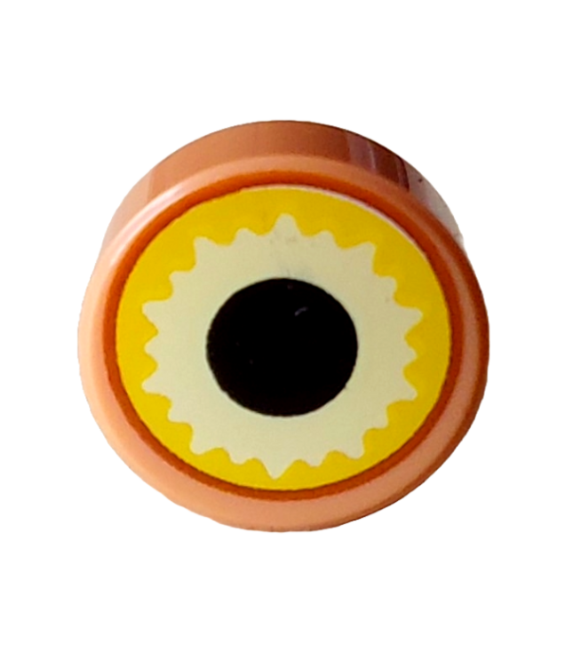 LEGO - Tegel, rond 1 x 1 met geel en helder­geel oog met donkeroranje rand en zwarte pupil (Dungeons & Dragons Beholder) - Nougat | N