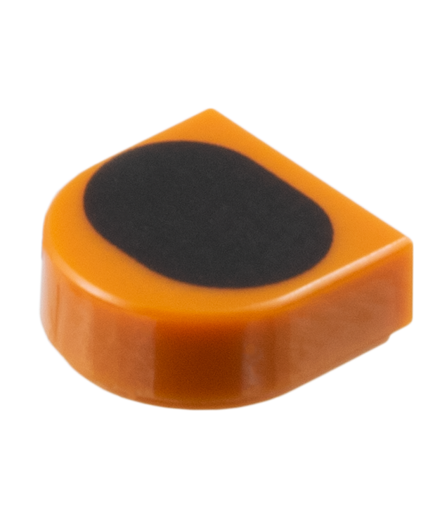 LEGO - Tegel, rond 1 x 1 halve cirkel verlengd met zwart ovaalpatroon - Dark Orange | N