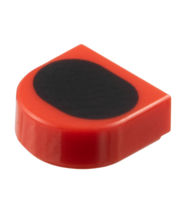 LEGO - Tegel, rond 1 x 1 halve cirkel verlengd met zwart ovaalpatroon - Red | N