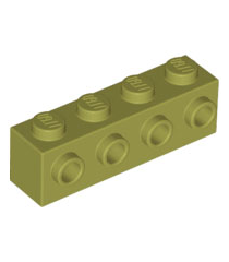 LEGO - Steen, gemodificeerd 1 x 4 met noppen aan zijkant - Olive Green | N - Thumbnail