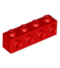 LEGO - Steen, gemodificeerd 1 x 4 met noppen aan zijkant - Red | N - Thumbnail