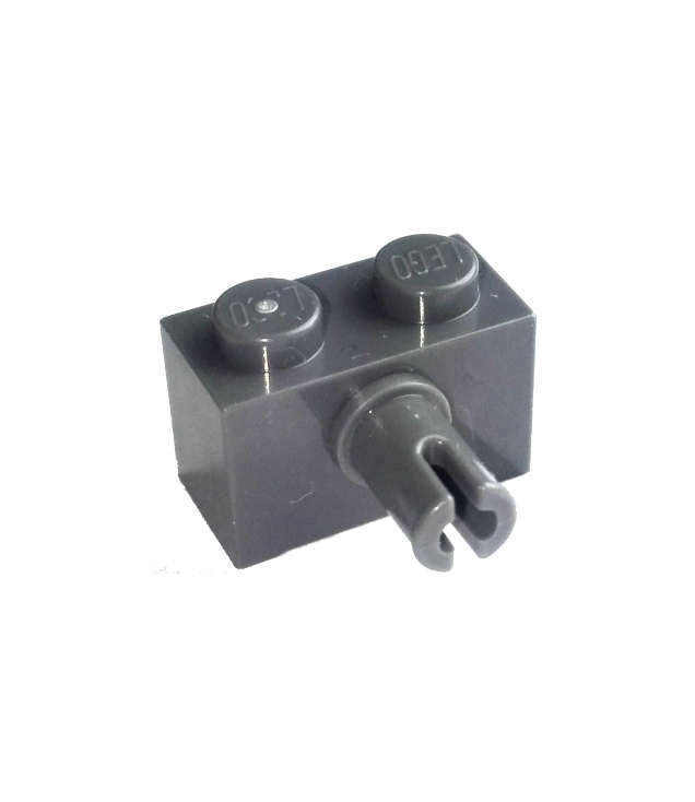 LEGO - Steen, gemodificeerd 1 x 2 met pen en onderop een nophouder - Dark Bluish Gray | N