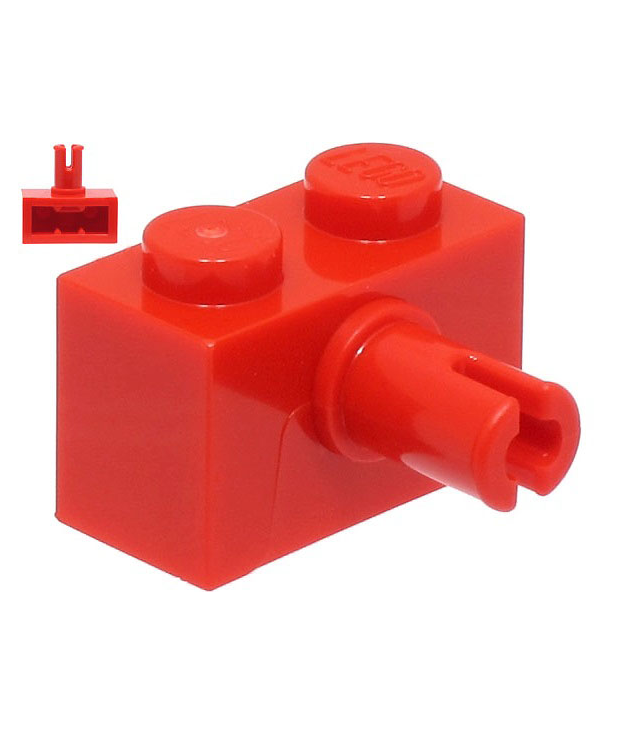 LEGO - Steen, gemodificeerd 1 x 2 met pen en onderop een nophouder - Red | N
