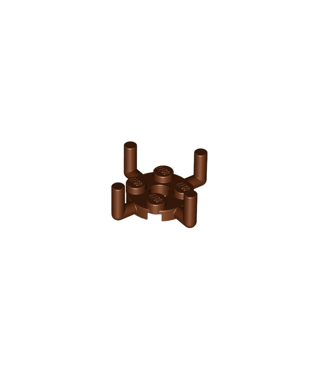LEGO - Plaat, rond 2 x 2 met pen­gat en 4 staande staafarmen - Reddish Brown | N