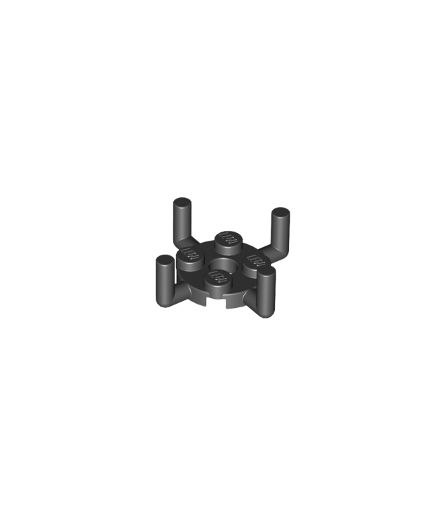 LEGO - Plaat, rond 2 x 2 met pen­gat en 4 staande staafarmen - Black | N