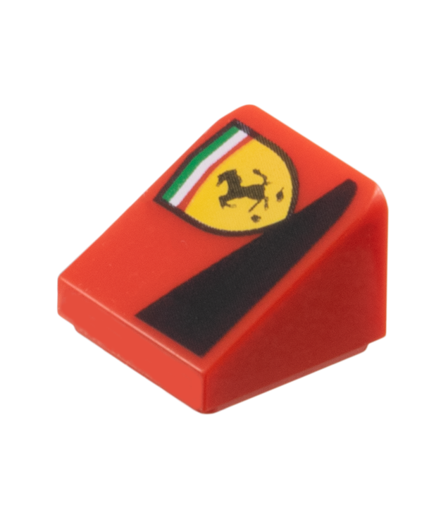 LEGO - Helling 30 graden graden 1 x 1 x 2/3 met Ferrari-logo en zwart driehoek­patroon – linkerkant - Red | N