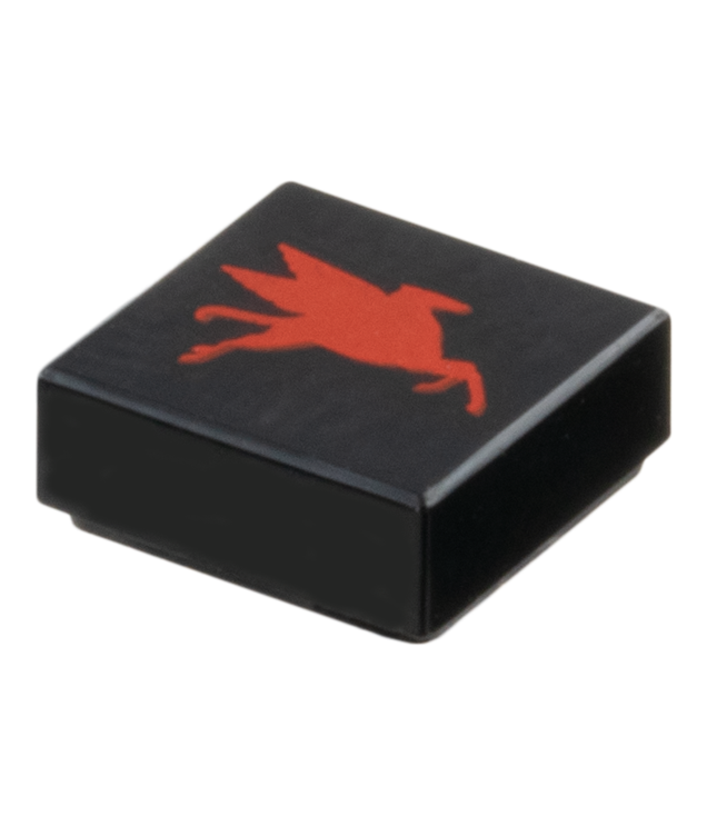 LEGO - Tegel 1 x 1 met rood Mobil Pegasus-logo – rechterzijde - Black | N