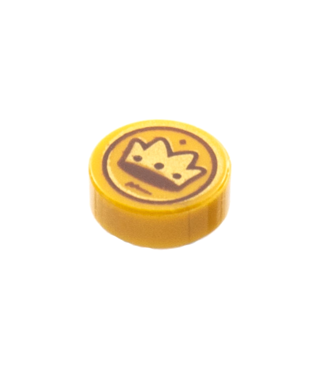 LEGO - Tegel, rond 1 x 1 met gouden en donkerbruine kroonmunt-opdruk - Pearl Gold | N