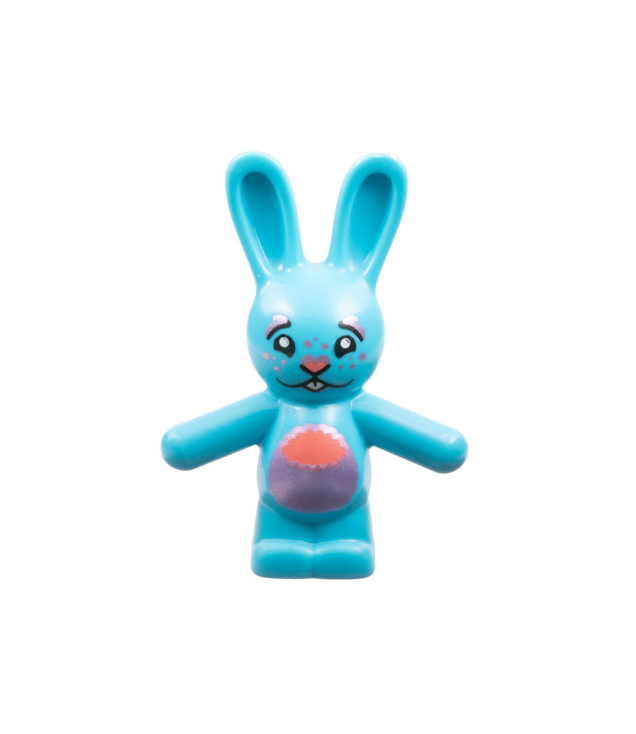 LEGO - Konijn staand met koraal- en metallicroze neus en buik, stippen en sterren op gezicht, witte tanden (Bunchu) - Medium Azure | N