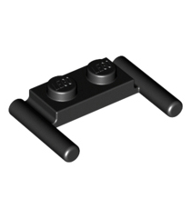 LEGO - Plaat, gemodificeerd 1 x 2 met staaf-handgrepen – platte uiteinden, lage bevestiging - Black | N - Thumbnail