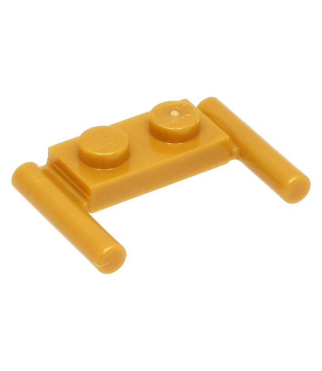 LEGO - Plaat, gemodificeerd 1 x 2 met staaf-handgrepen – platte uiteinden, lage bevestiging - Pearl Gold | N