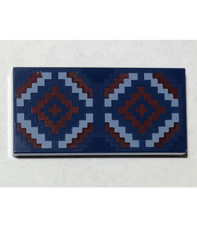 LEGO - Tegel 2 x 4 met donkerrode en middelblauwe geometrische tapijt­opdruk - Dark Blue | N