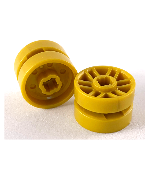 LEGO - Wiel Ø14 x 9,9 mm met middengroef, nep­bouten en 6 dubbele spaken - Pearl Gold | N