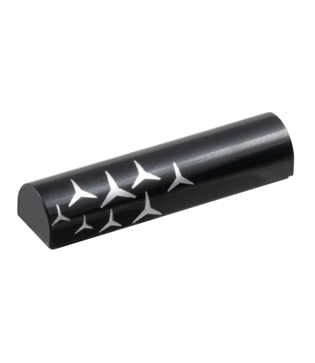 LEGO - Helling, gebogen 1 x 4 x 2/3 dubbel met herhalend zilverkleurig Mercedes-logo – linkerkant - Black | N