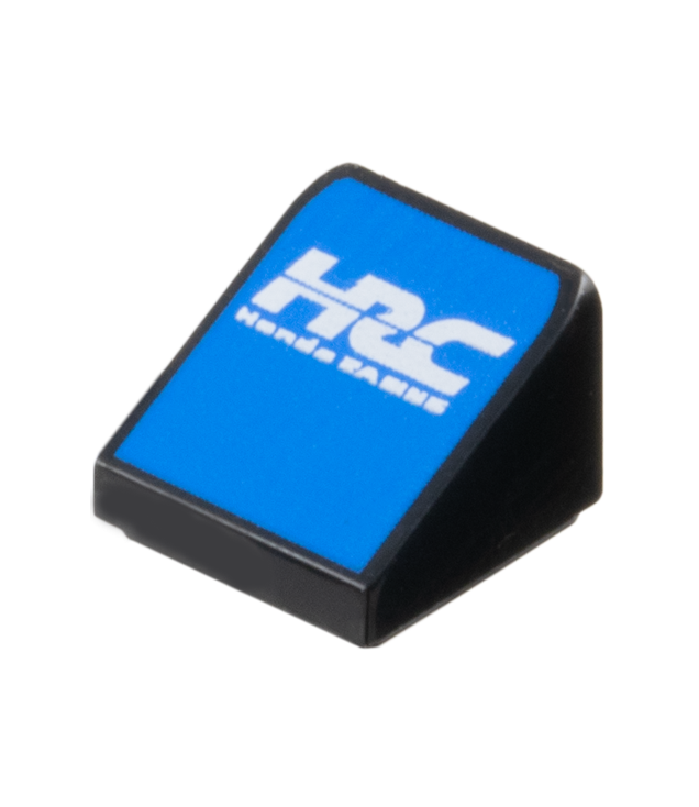 LEGO - Helling 30 graden graden 1 x 1 x 2/3 met witte gestileerde 'HRC'- en 'Honda Racing'-opdruk op blauwe achtergrond - Black | N