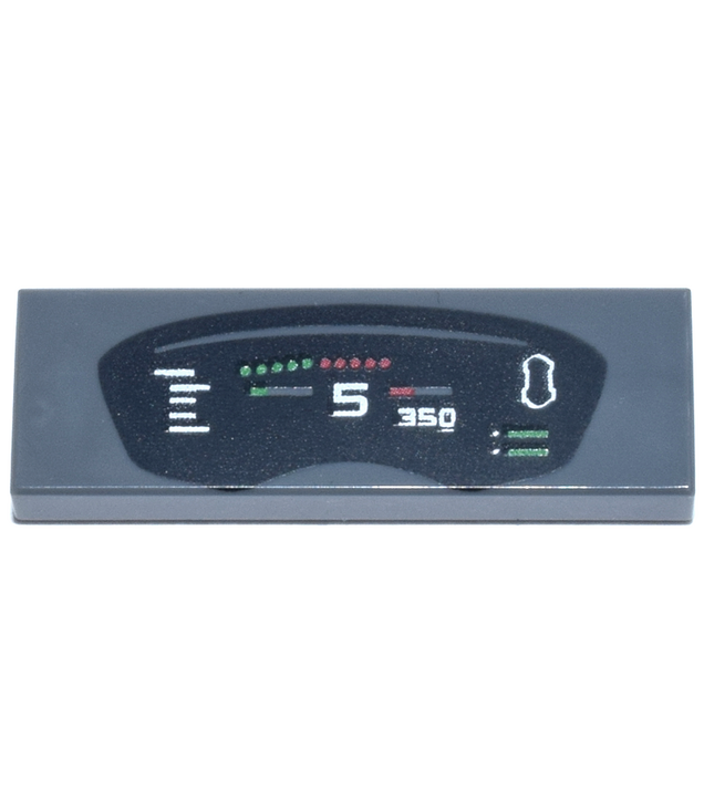 LEGO - Tegel 1 x 3 met zwart dashboard, rode en groene lampjes, meters, witte '5' en '350'-opdruk - Dark Bluish Gray | N
