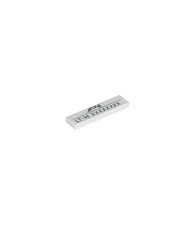 LEGO - Tegel 1 x 4 met donkerzilveren 'P1', 'LT-M' en serienummer­opdruk - White | N