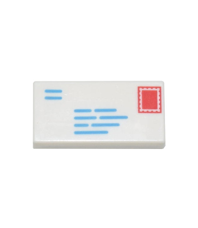 LEGO - Tegel 1 x 2 met donkerazuur lijnen en rood rechthoek­patroon (envelop met postzegel en adres) - White | N