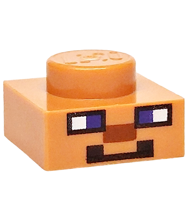 LEGO - Plaat 1 x 1 met patroon van donkerpaarse en witte vierkanten, donkeroranje rechthoek en gepixeld donkerbruin lachmotief (Minecraft Micromob Steve-gezicht) - Nougat | N