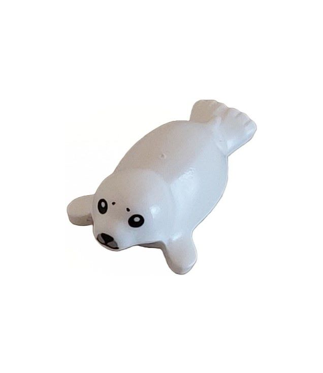 LEGO - Zeehond, baby met zwarte ogen, neus en mond en lichtblauwgrijs snuitpatroon - White | N