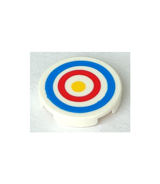 LEGO - Tegel, rond 2 x 2 met onderop een nophouder en blauw-rood-geel boogschietdoel - White | N