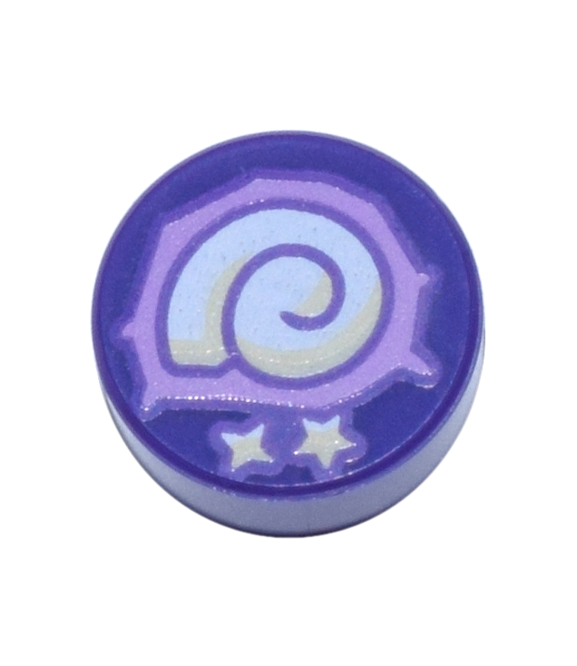 LEGO - Tegel, rond 1 x 1 met lavendel- en witte ammoniet en sterren (Animal Crossing fossiel) - Dark Purple | N