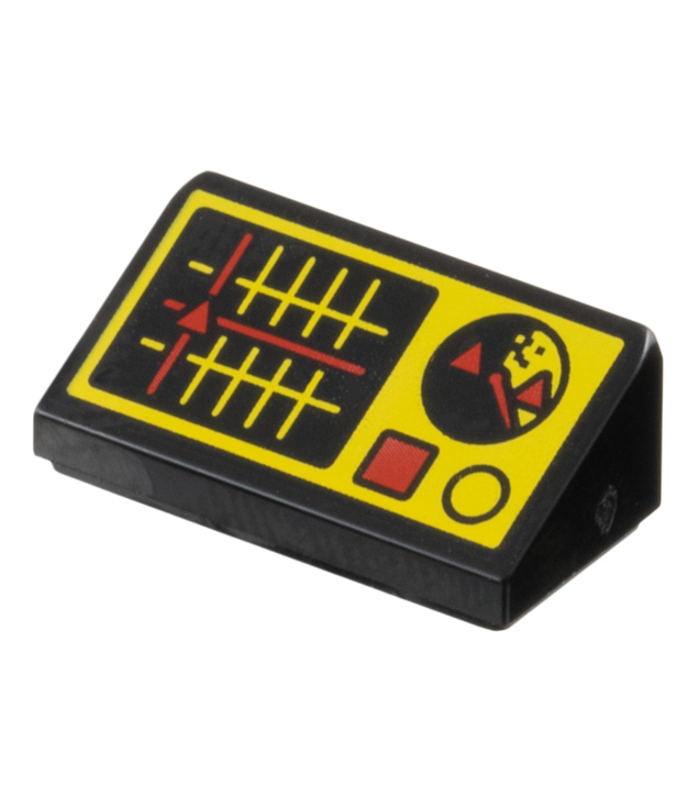 LEGO - Helling 30 graden graden 1 x 2 x 2/3 met rode en gele bedieningsknoppen, vierkante monitor met raster en ronde radar - Black | N
