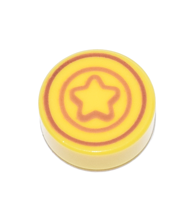 LEGO - Tegel, rond 1 x 1 met donkeroranje en nougat ster en concentrische cirkels (Animal Crossing-bel) - Yellow | N