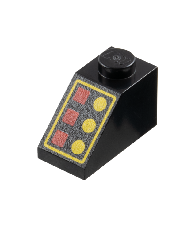 LEGO - Helling 45 graden 2 x 1 met drie rode lampen, drie gele knoppen en randpatroon - Black | N