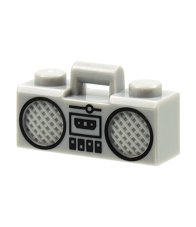 LEGO - Minifiguur-accessoire, radio-boombox met staafhandvat, zwarte cassettespeler, schakelaars en luidsprekers met rand - Light Bluish Gray | N